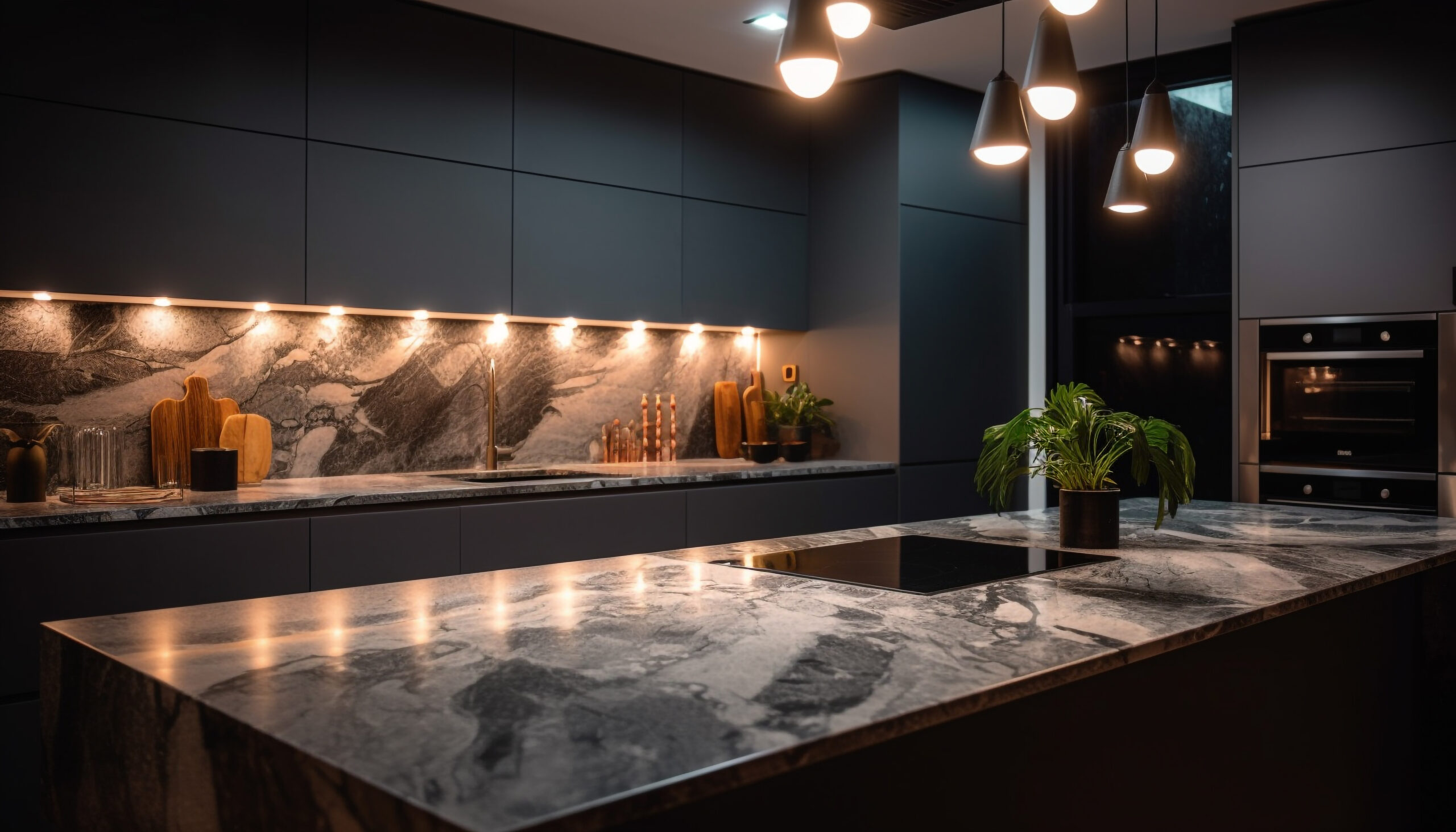 Luxury kitchen with stainless steel appliances and marble generated by artificial intelligence